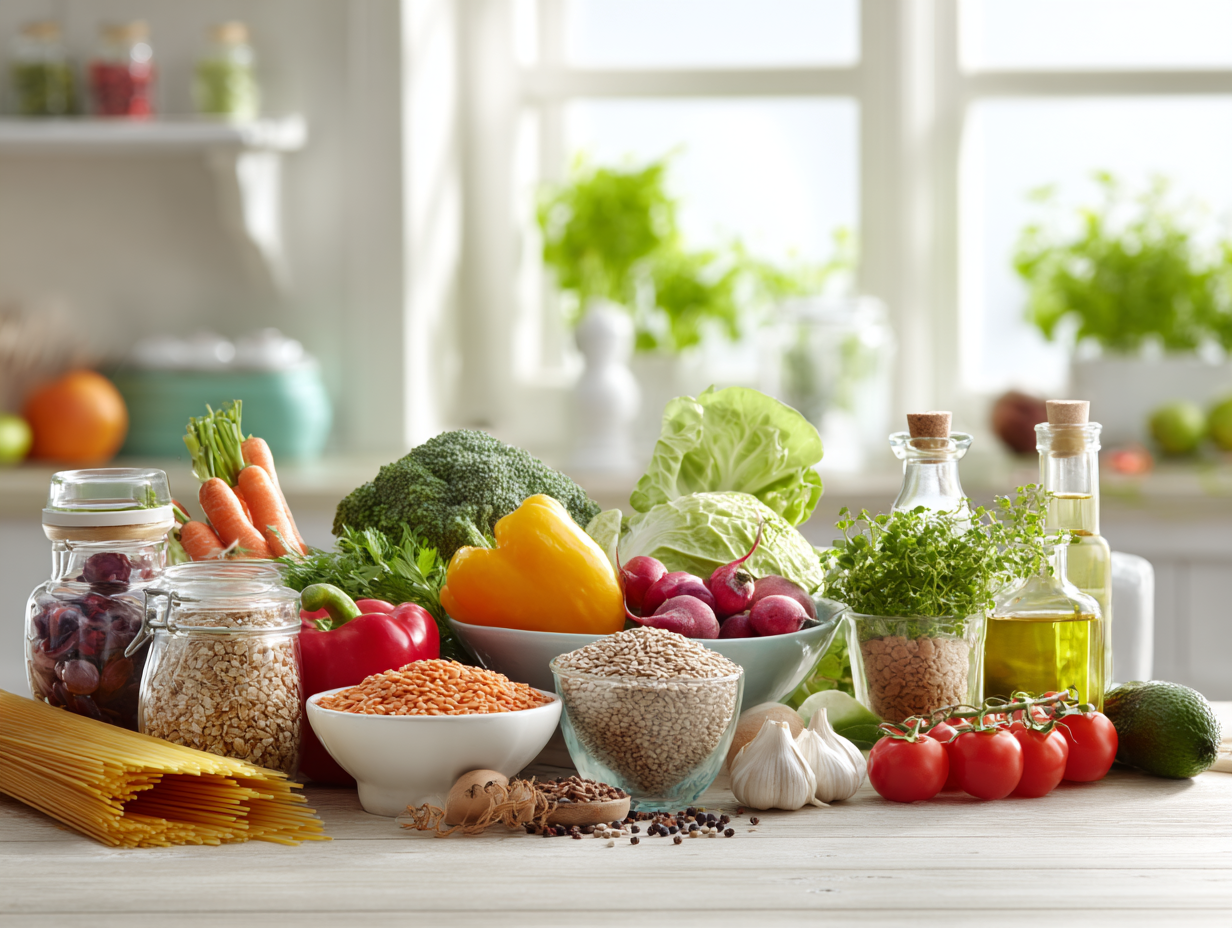 Ingredients fresh și colorați pentru mese echilibrate